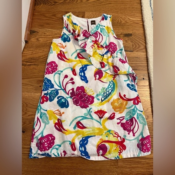 Tea Collection Other - Tea Collection Multicolored Floral and Birds Sleeveless Dress with Ruffle Size 6